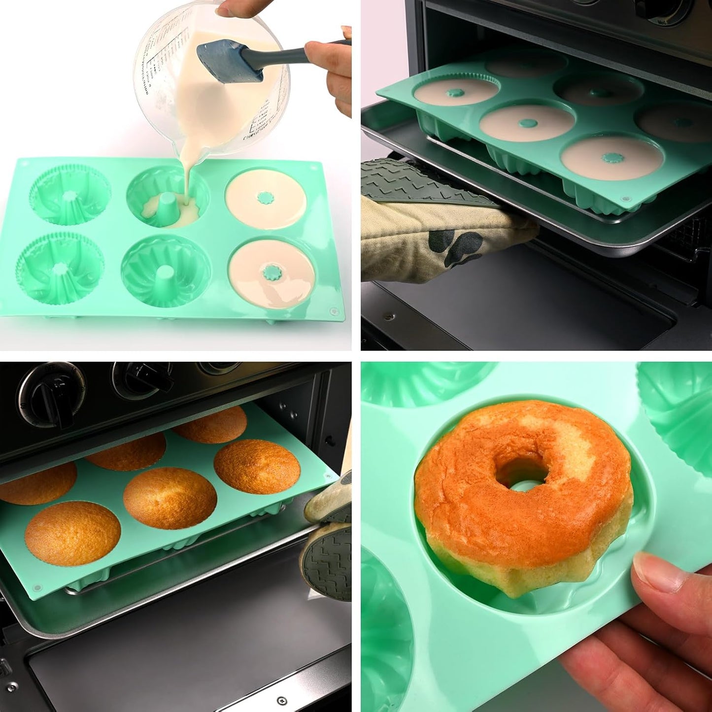 HUAKENER 2 Pcs Mini Fluted Cake Pan, 6-Cavity Fluted Tube Cake Pan, Non-stick Silicone Baking Mold for Cupcakes, Donuts, Cornbread, Brownies, Jellies