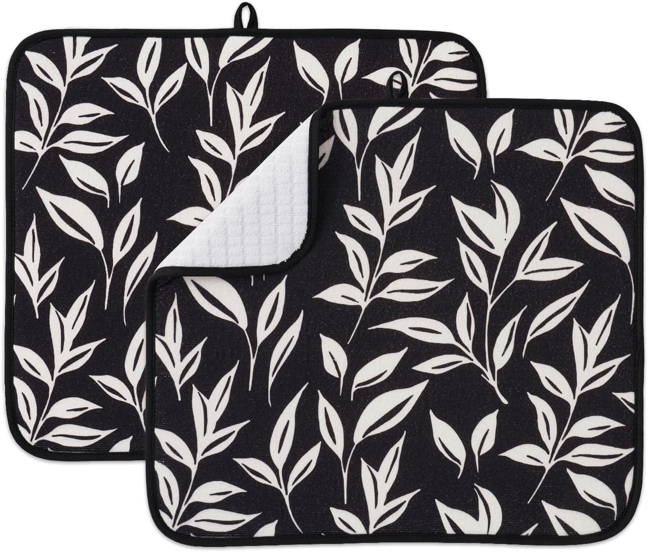 FRESHMINT Printed Dish Drying Mats for Kitchen Counter 2 Pack Absorbent Reversible Drying Mats Microfiber Kitchen Countertop Protector Dishes Drying Pad Extra Large 18"x16" Dish Mat