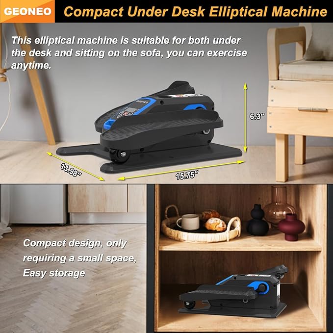Under Desk Elliptical Machine, Electric Ellipse Leg Exerciser for Senior, Quiet and Compact Electric Seated Pedal Exerciser for Home Blue