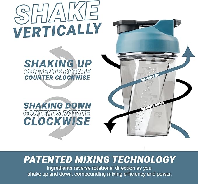 HELIMIX 1.5 Vortex Blender Shaker Bottle Holds Upto 20oz | No Blending Ball or Whisk | USA Made | Portable Pre Workout Whey Protein Drink Shaker Cup | Mixes Cocktails Smoothies Shakes | Top Rack Safe
