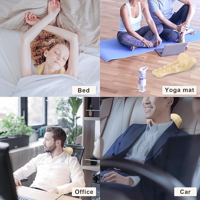 Neck and Shoulder Relaxer with Upper Back Massage Point, Cervical Traction Device Neck Stretcher for TMJ Pain Relief and Cervical Spine Alignment Chiropractic Pillow (Beige)