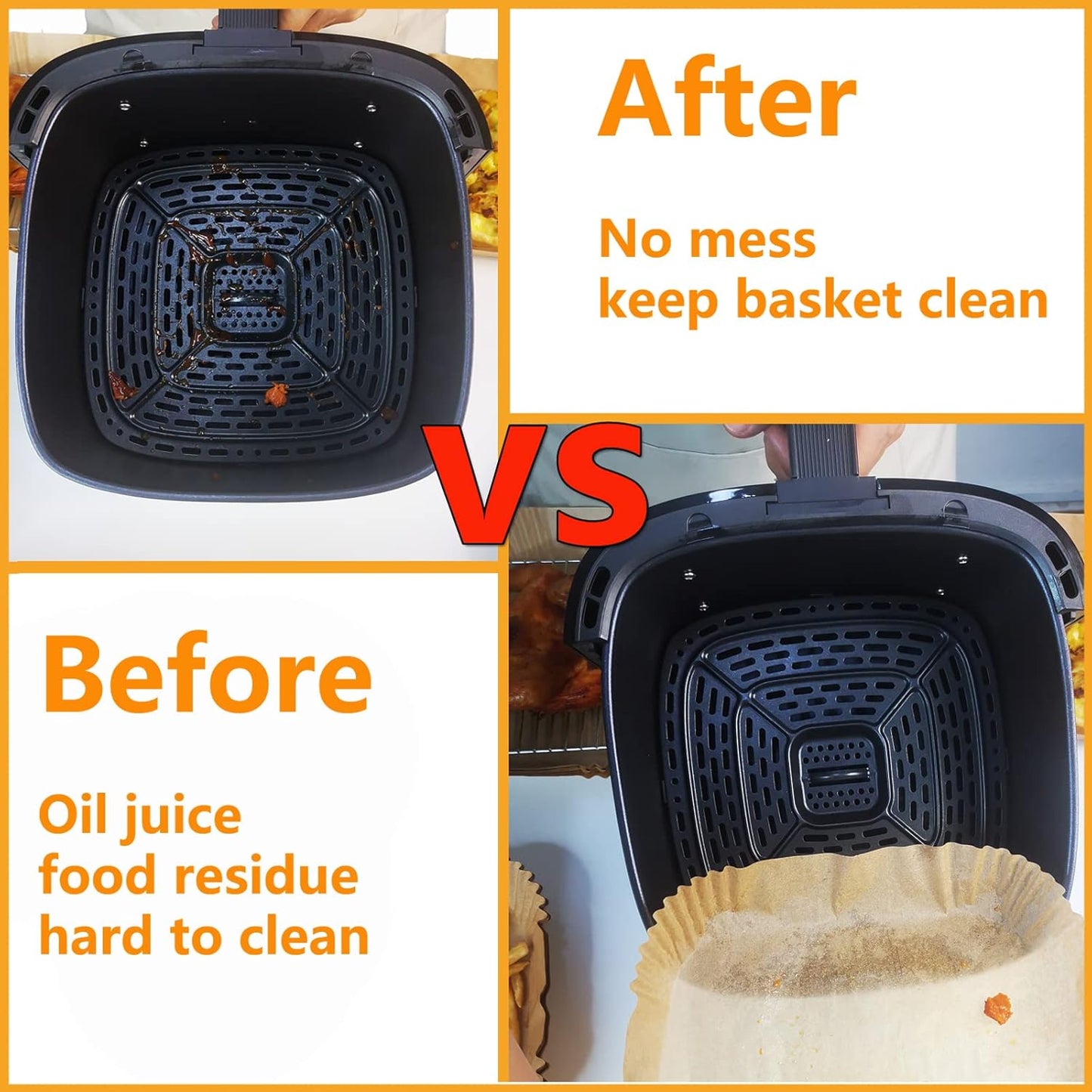 Air Fryer Disposable Paper Liner, 7.9in to 9.4inch Baking Parchment Paper Air fryer liners,100 PCS square Waterproof Oil-Proof High Temperature Cooking Non-Stick Liner for Ovens,Microwave