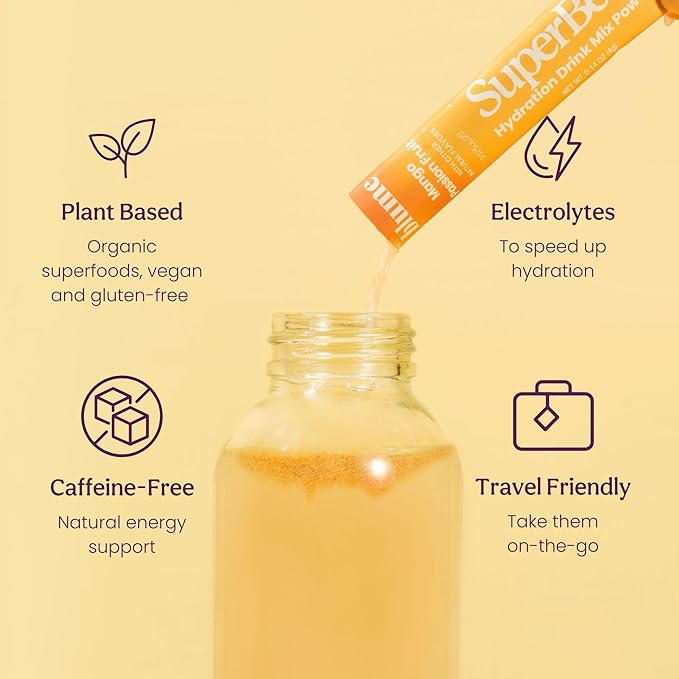 Blume SuperBelly Gut Health and On-The-Go Hydration Packets, Sugar-Free, with Prebiotics, Probiotics, Apple Cider Vinegar, Vitamin C, and Electrolytes, Mango Passion Fruit, 15 Sticks