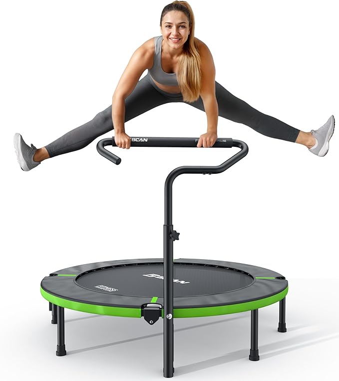 BCAN 40"/48" Foldable Mini Trampoline, Rebounder Trampoline for Adults, U/T Shape Adjustable Foam Handle, Exercise Rebounder for Adults Indoor/Garden Workout, Max Load 330lbs/440lbs