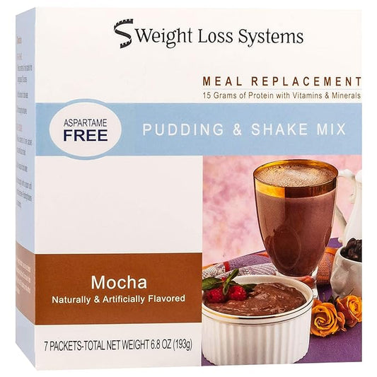 Mocha Aspartame Free Pudding/Shake Mix, 15g Protein, Low Calorie, Low Carb, Low Fat, 7 Serving Box