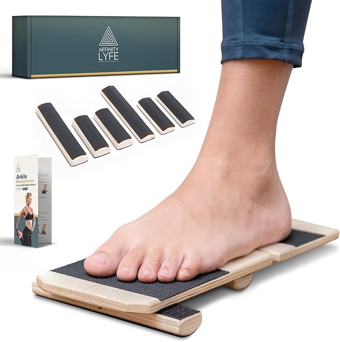 Foot & Ankle Strengthener – Single Leg Balance Board Trainer for Sprained Ankle Recovery, Plantar Fasciitis & Achilles Tendonitis – Adjustable Round & Triangle Bars + Training Videos + Travel Bag