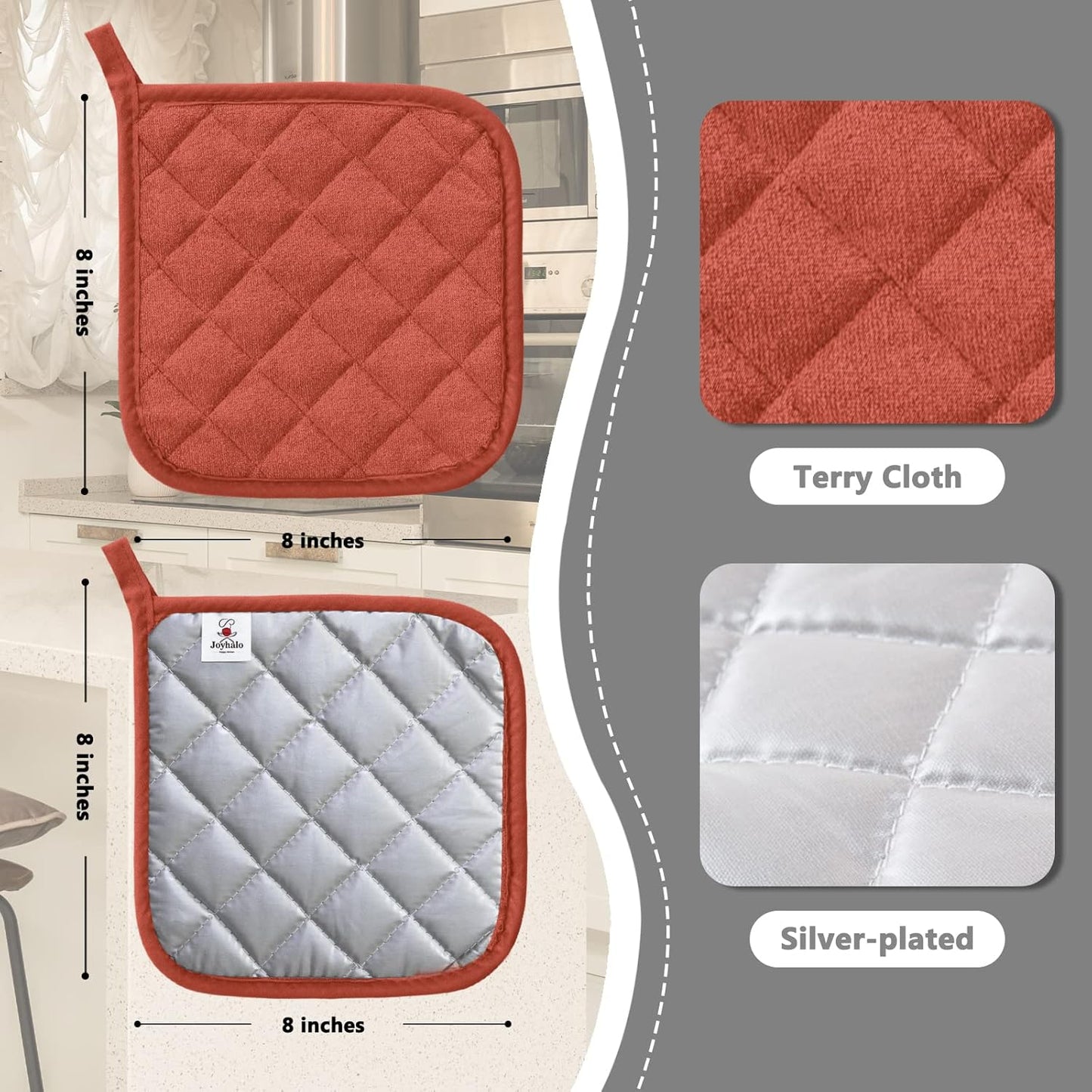 Joyhalo 4 Pack Pot Holders for Kitchen,Cotton Oven Holder with Great Heat Resistance,Non Slip Hot Pads for Kitchen Clearance,Spice