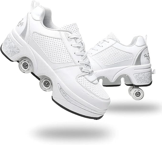 Double-Row Deform Wheel Automatic Walking Shoes Invisible Deformation Roller Skate 2 in 1 Removable Pulley Skates Skating Parkour