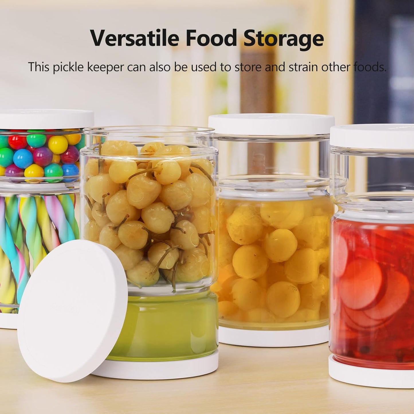 Glass Pickle Jar with Strainer Flip for Pickle Lover - 45OZ Leakproof Airtight Juice Separator for Olive, Gherkin or Chilli, BPA Free, Dishwasher and Refrigerator Safe (White, 45 oz*1 pack)