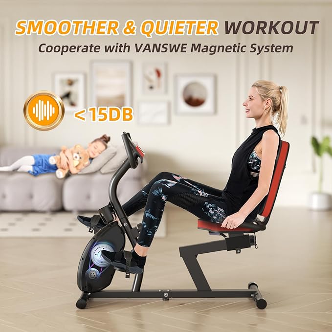 VANSWE Recumbent Exercise Bike for Adults Seniors - Recumbent Bikes for Home with Magnetic Resistance, Bluetooth and App Connectivity, Pulse Sensor