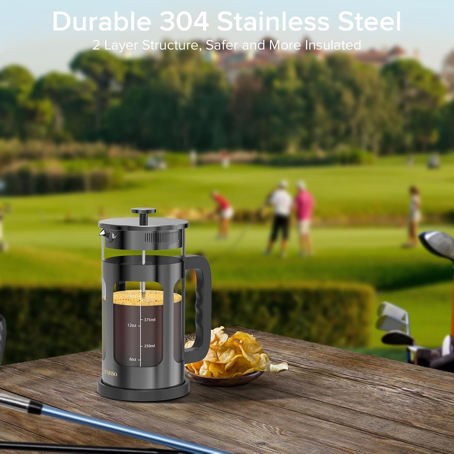 French Press Coffee Maker, French Press 304 Stainless Steel with 4 Filter, Heat Resistant Durable, Easy to Clean, Borosilicate Glass Coffee Press, 100% BPA Free Glass Teapot, 21 ounce, Dark Pewter