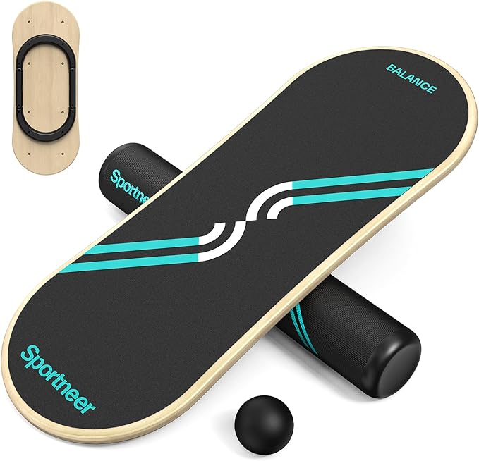 Sportneer Balance Board 7 Modes Wobble Board with Adjustable Stoppers Exercise Balancing Stability Trainer for Improve Balance, Surf Trainer & Physical Therapy - Roller and 2.8'' Ball Included