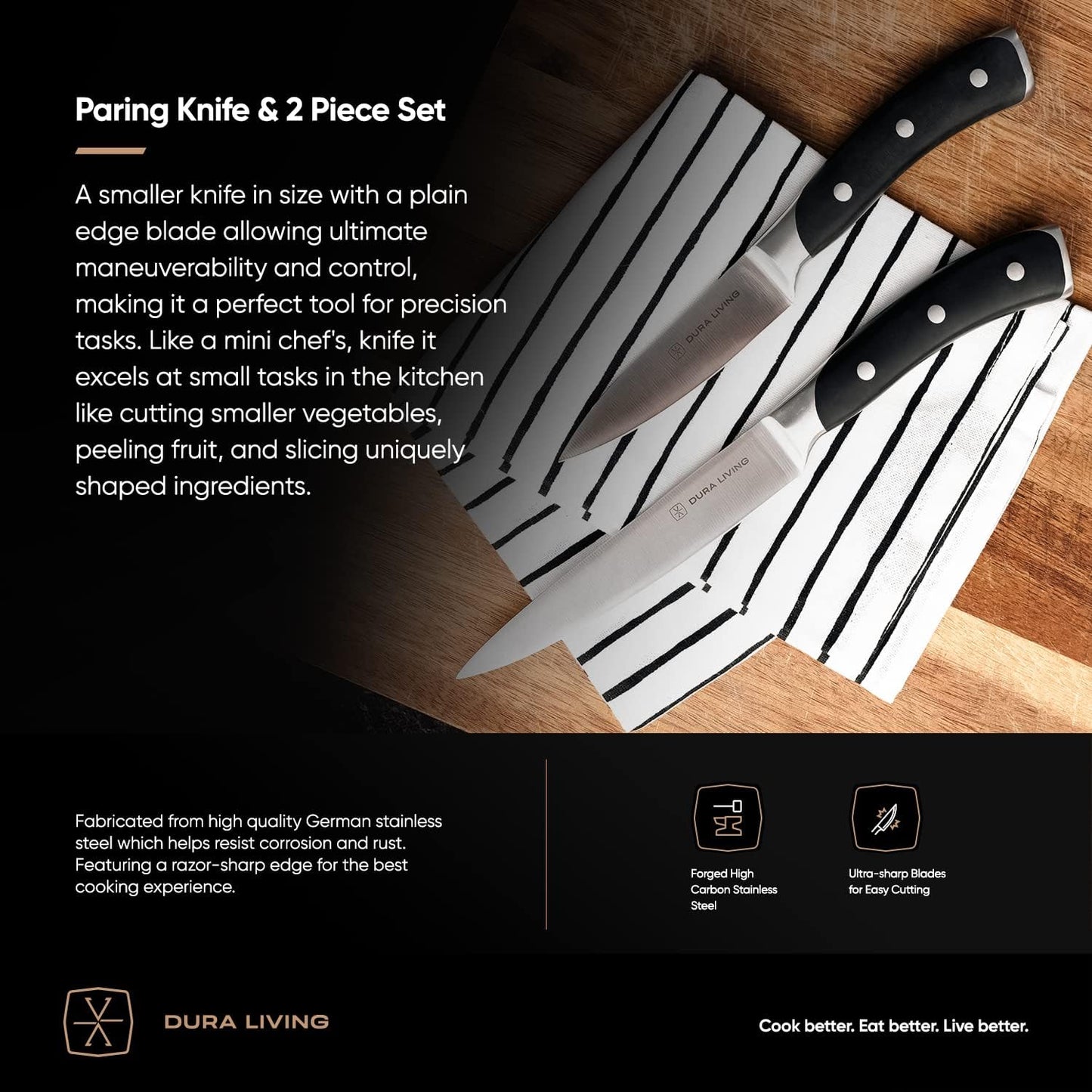 3.5-Inch Paring Knife – Ultra-Sharp German High Carbon Stainless Steel, Full Tang, Ergonomic Handle, Multipurpose Kitchen Knife for Chopping, Slicing, and Dicing, Black