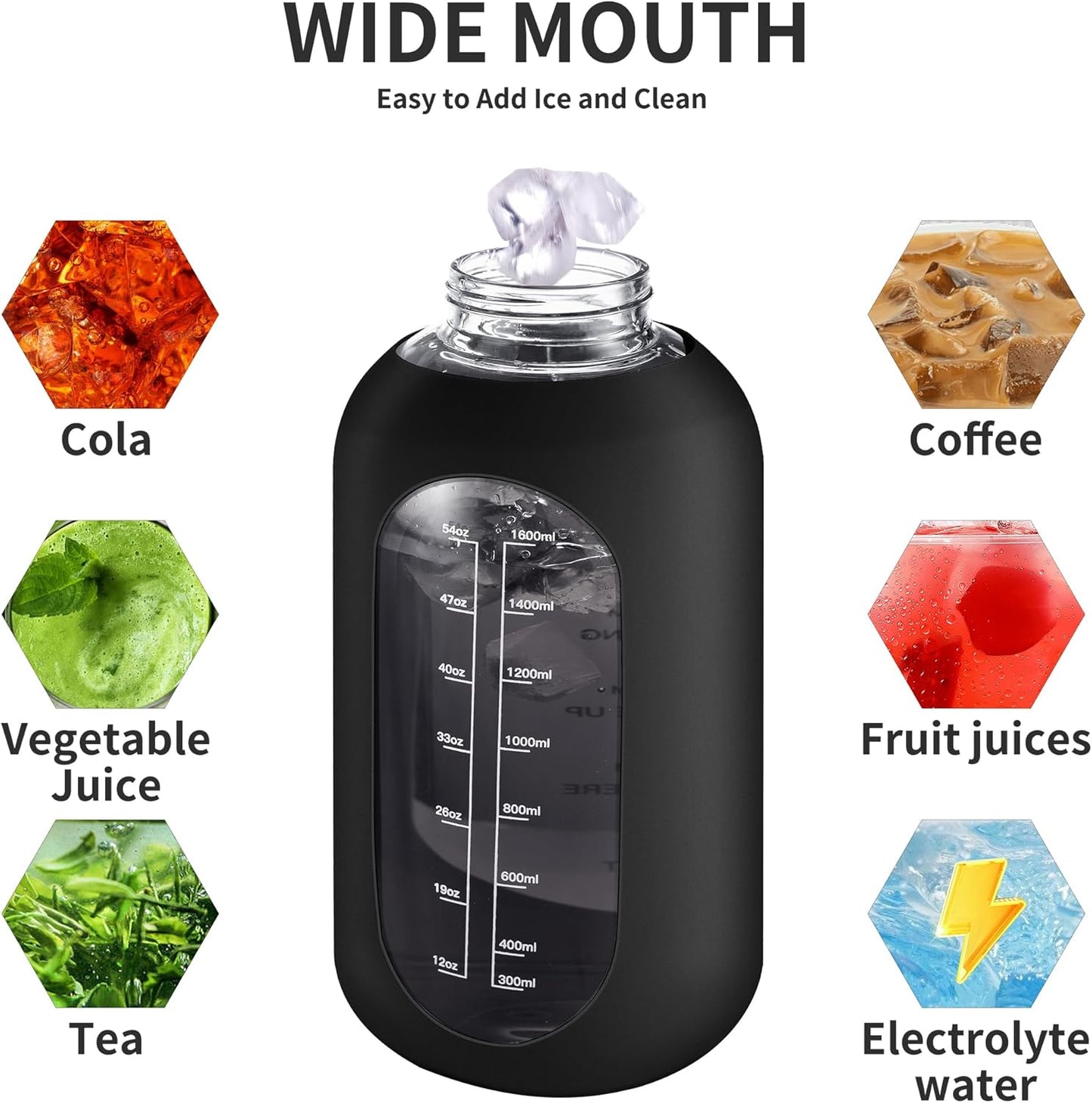 CIVAGO 64 oz Glass Water Bottle Jug with Straw and Handle, Half Gallon Sports Motivational Water Bottle with Time Marker, Wide Mouth Flask Canteen with Silicone Sleeve for Gym, Blush