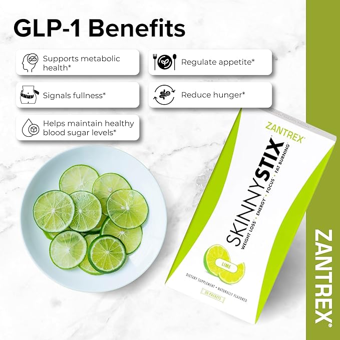 SkinnyStix Lime GLP-1 Support Powder Energy Drink, Metabolic Support, Appetite Control, Natural Energy Boost | 30 Single-Serving Packets