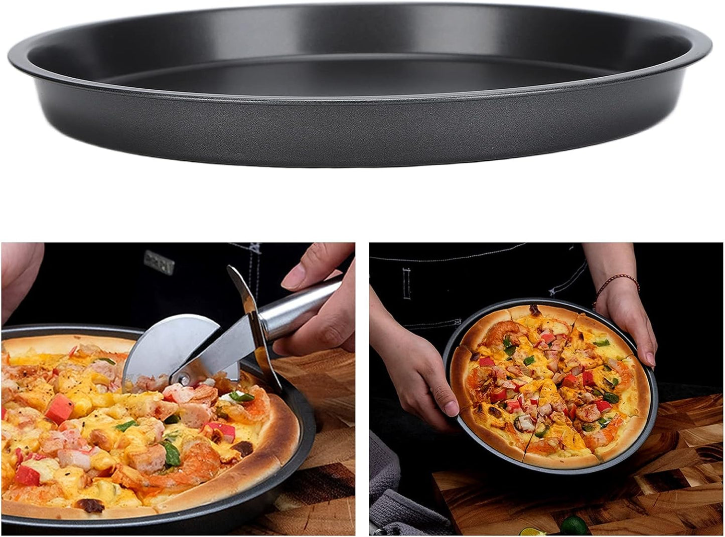 2Pcs Pizza Pan, 6in/9in/10in/12in Deep Dish Round Pizza Pan for Oven, Non Stick Thickened Carbon Steel Baking Pan for Home Kitchen, Dishwasher Safe(10in)