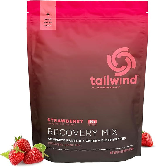Tailwind Nutrition Recovery Mix, 20 Grams Complete Protein, Carbohydrates, and Electrolytes Powder Drink Mix for Post-Workout, Free of Gluten, Soy, and Dairy, Vegan, 20 Servings, Strawberry