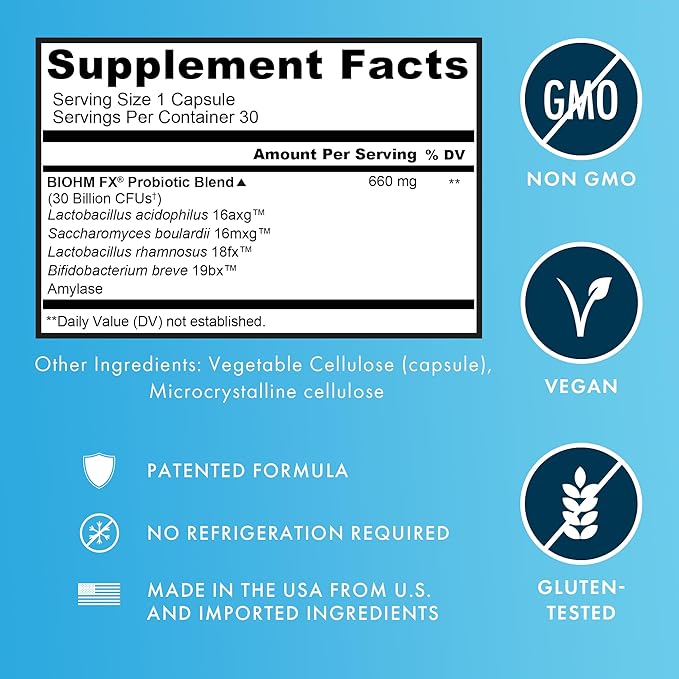 BIOHM Total Probiotic, 30 Billion CFU Daily Probiotics for Women & Men (30 Count) Helps Reduce Occasional Gas & Bloating, Supports Digestion & Total Gut Health, Non-GMO, Vegan