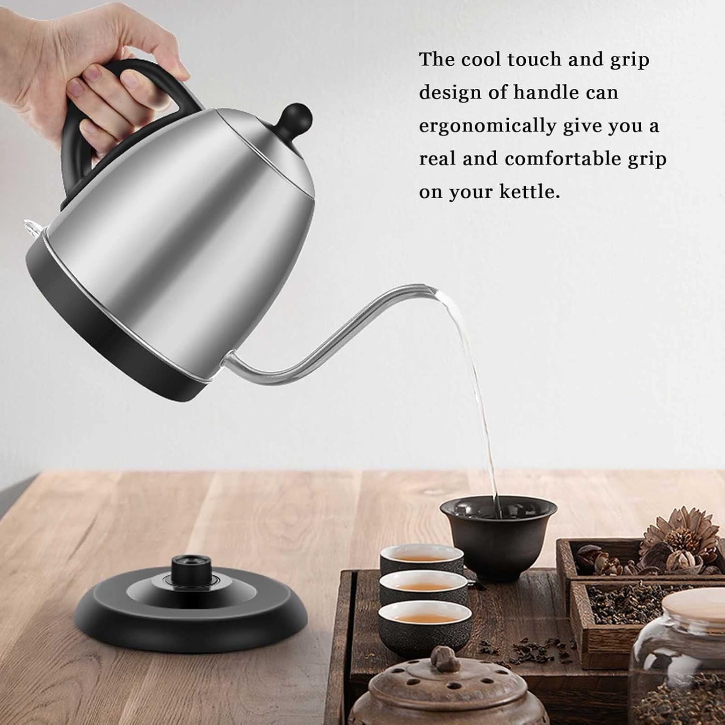 Stariver Electric Kettle Gooseneck Kettle, 1L Water Boiler, BPA-Free, Pour Over Tea Pot Stainless Steel for Coffee & Tea with Fast Heating, Auto-Shut Off and Boil-Dry Protection Tech