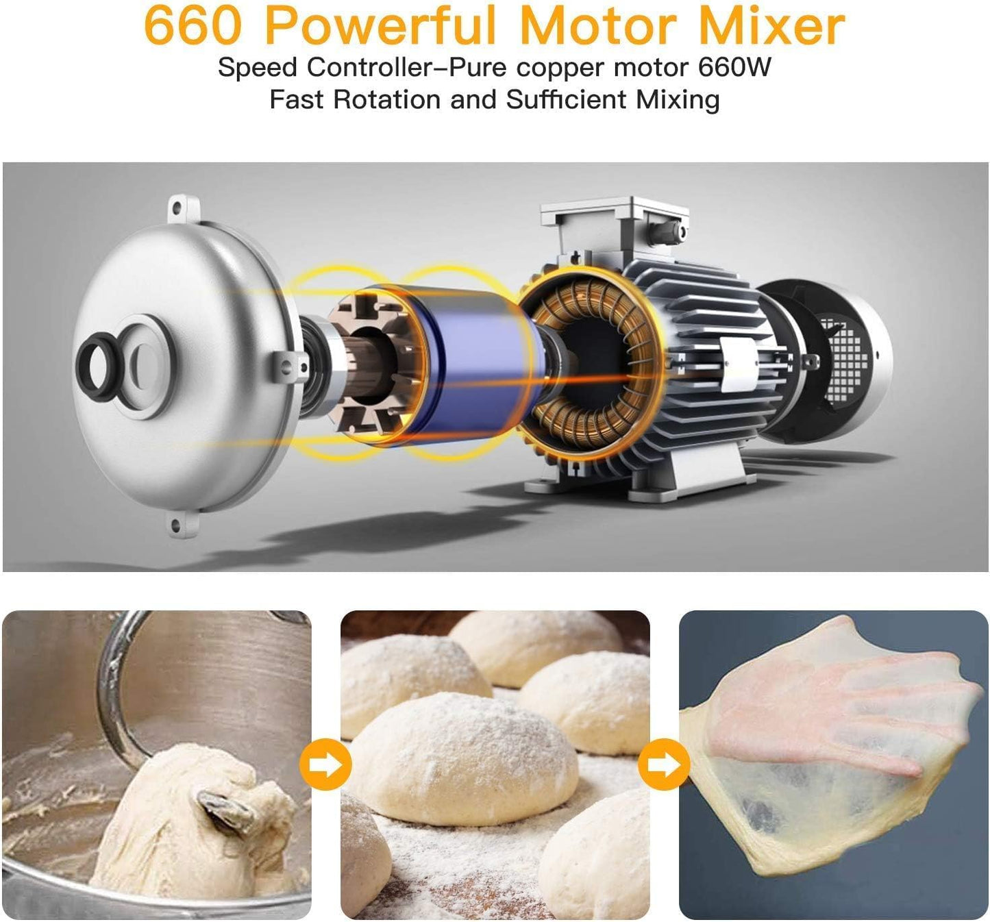 Garvee 7.5QT Stand Food Mixer, 10-Speed Tilt Head 3-IN-1 Kitchen Electric Mixer with Stainless Steel Bowl, Egg Whisk, Dough Hook, Beater, Splash Guard, Compact Dough Mixer for Home Cooks, Silver