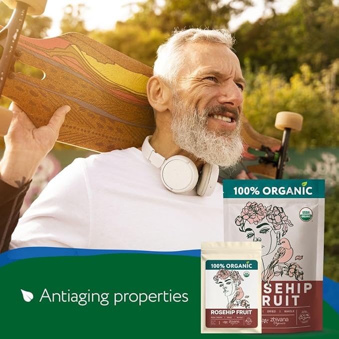 Rosehip Tea Organic (8oz.) – Dried Rose Hip Fruit Whole – Source of Vitamin C from Food