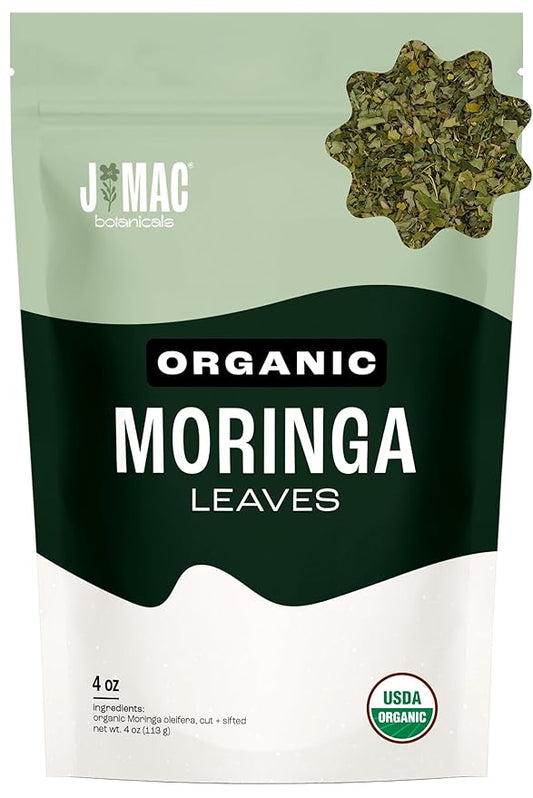 J MAC BOTANICALS Organic Moringa Leaves, malunggay leaf, Whole Green Moringa Oleifera Leaf Tea