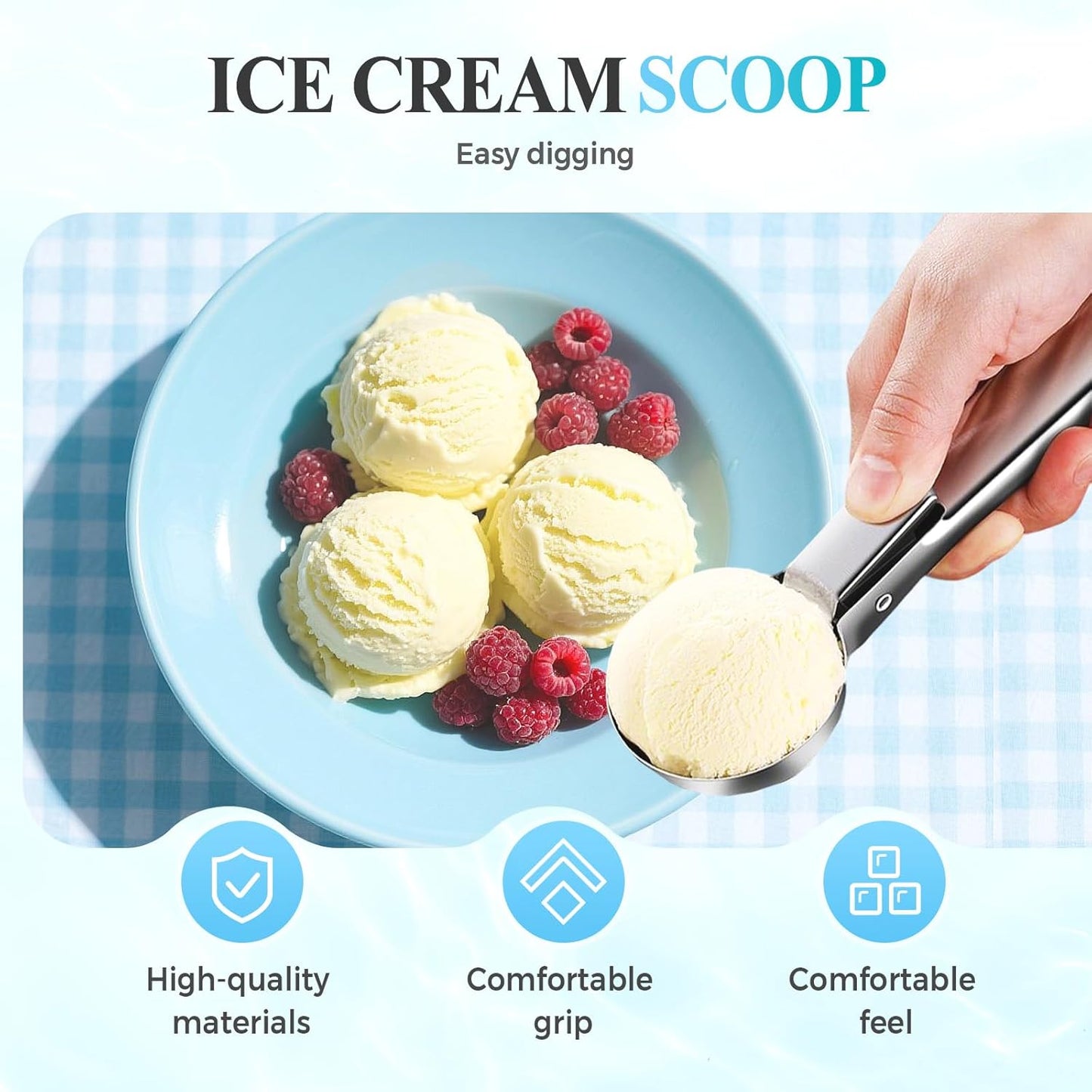 Ice Cream Scoop, 2025 New Heavy Duty Aluminum Scoop, Nonstick Gelato Scoop for Dessert Shop, Ergonomic Handle Metal Ice Cream Scoop for Home Use (3)