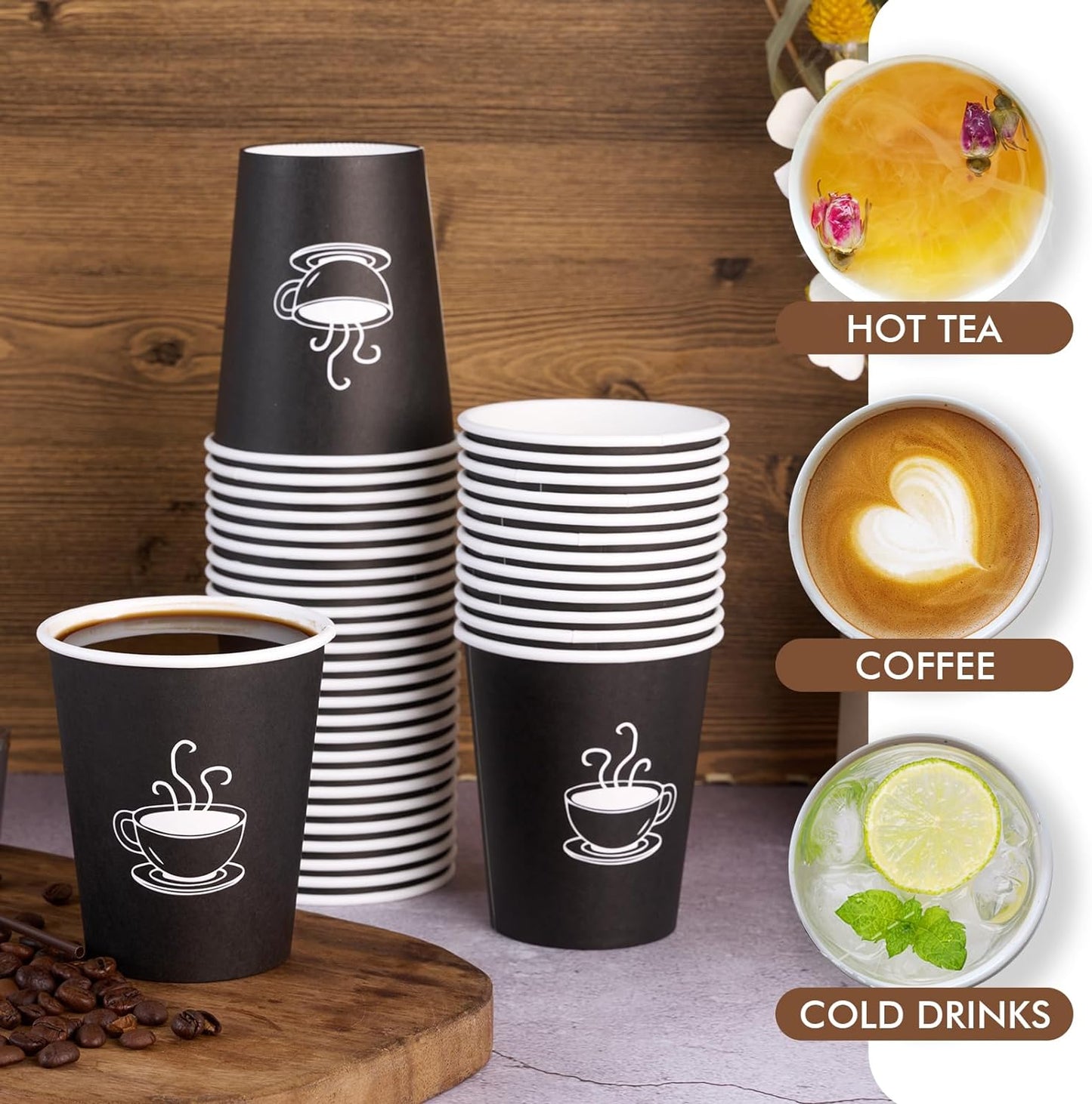 360 Pack 8 oz Paper Coffee Cups, Disposable Black Paper Cups for Hot Beverage, Drinking Water, Used for Cafes, Offices and Events