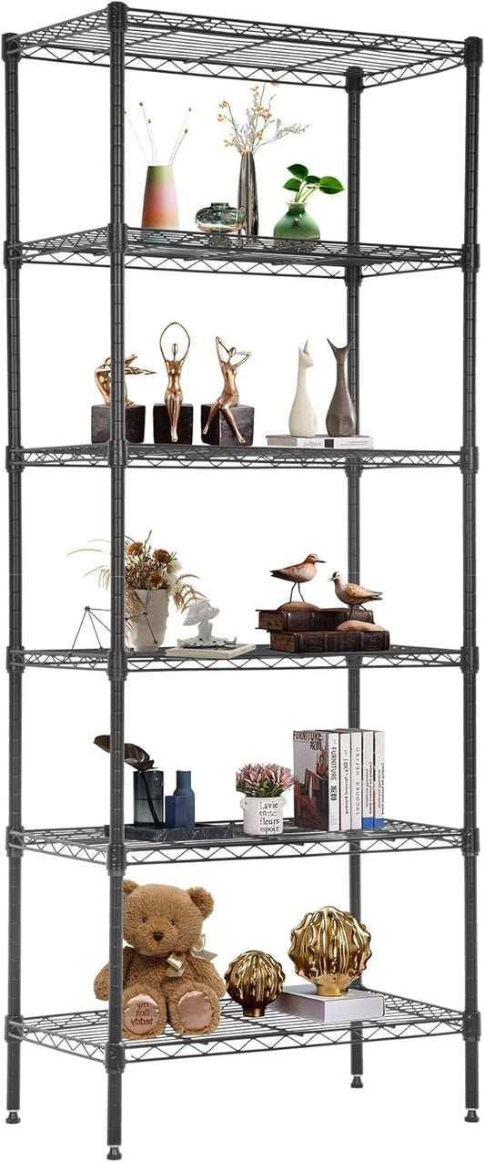 FDW 6 Tier Wire Shelving Units Adjustable Metal Storage Rack 23L x 13W x 59H NSF Pantry Shelves Kitchen Organization Shelf for Kitchen Garage Small Places Commercial,Black