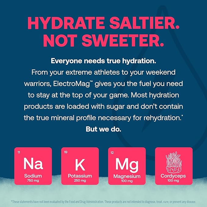 True Grace ElectroMag - 16 Stick Packs (Pack of 2) - Watermelon - Electrolyte Powder for Rapid Hydration - Sodium, Potassium, Magnesium & Cordyceps - Zero Sugar & Carbs - Non-GMO - 32 Total Servings