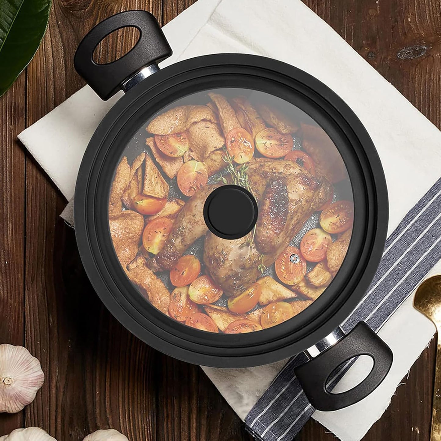 Universal Lid for Pots, Pans and Skillets, Tempered Glass Lid fit 11", 12", 12.5" Skillets, Pots, Frying Pans, Cast Iron, Crock Pot and Other Glass Covers Replacement