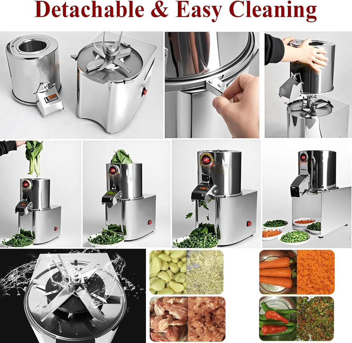 Commercial Electric Food Processor 550W – Heavy Duty Vegetable Chopper Machine – Stainless Steel Body & Blades – 120Kg/H High Capacity – for Restaurant & Kitchen Use (110V)