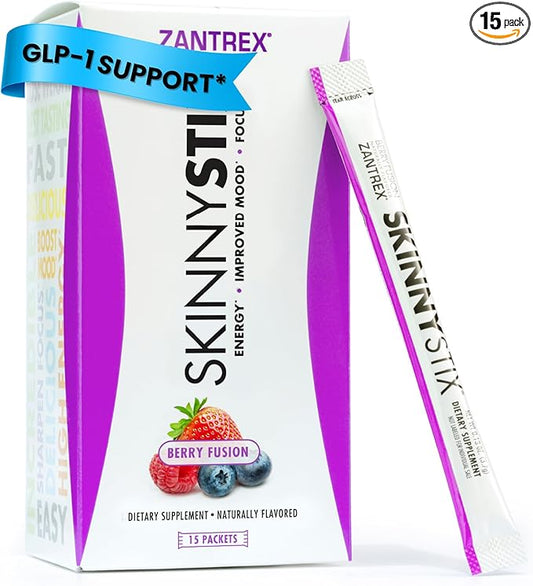 SkinnyStix Berry Fusion GLP-1 Support Powder Energy Drink, Metabolic Support, Appetite Control, Natural Energy Boost | 15 Single-Serving Packets
