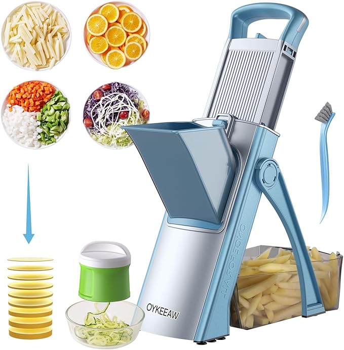 Mandoline Slicer & Spiralizer slicer for kitchen, French Fry Cutter, vegetable slicer, Potatoes chopping with Thickness Adjuster, Veggie Dicer,Zucchini,Faster Kitchen Slicer for Meal Prep