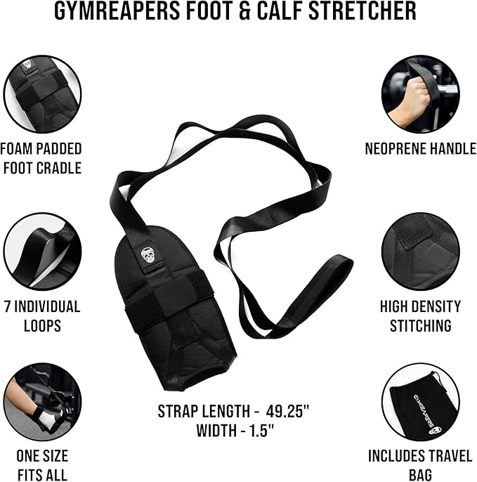 Gymreapers Foot and Calf Stretcher for Plantar Fasciitis, Achilles Tendonitis, Rehabilitation - Flex Strap for Physical Therapy, Pilates, Flexibility Training, Thigh & Hamstring Stretcher and Heel Spurs & Shin Splints