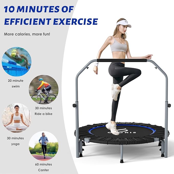 CLORIS 40in Folding Trampoline Mini Trampoline Rebounder Trampoline for Adults Fitness Trampoline with Adjustable Foam Handle, with safty Padded Cover Best Gift for Kids/Adult
