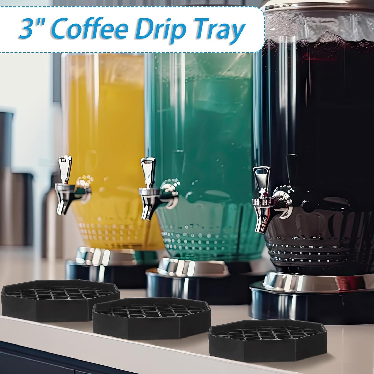 Suclain 4 Pcs 4 Inch Coffee Drip Tray Black Plastic Octagon Coffee Countertop Drip Coaster with Honeycomb Grid for Drink Tea Wine Beverage Dispenser