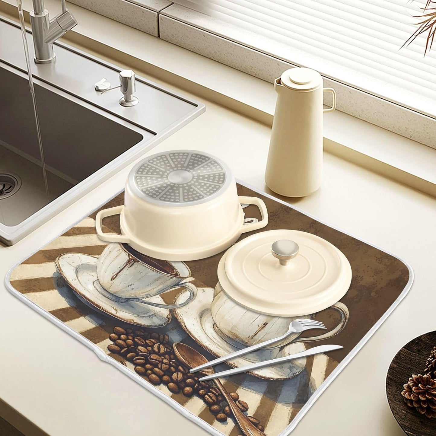 Coffee Themed Dish Drying Mat for Kitchen Counter Absorbent Microfiber Small Drying Pad Dish mats for Kitchen Countertops 16 x 18 Inch242