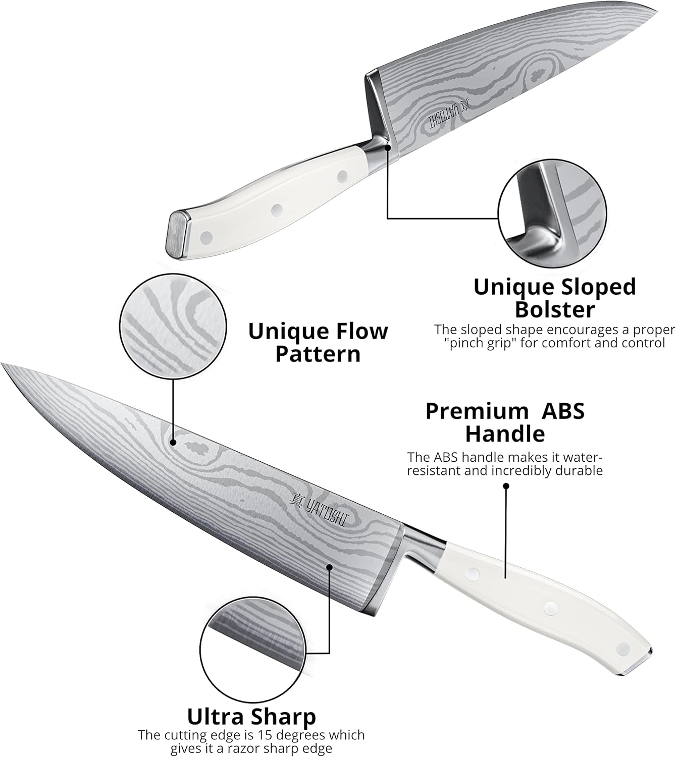 Yatoshi 12 Piece White Knife Block Set - Pro Kitchen Knife Set Ultra Sharp High Carbon Stainless Steel with Ergonomic Handle