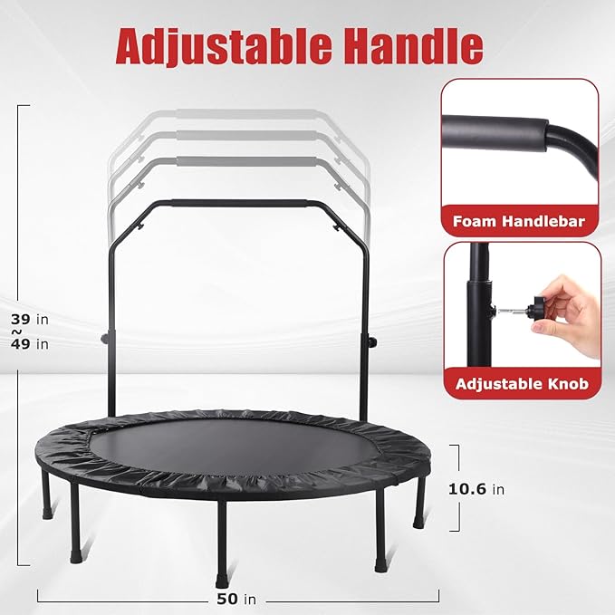 Rebounder Trampoline for Adults, 40"/50" Foldable Spring Fitness Trampoline - 450 lbs Capacity, Quiet & Stable Indoor/Outdoor Exercise Equipment for Cardio Workout
