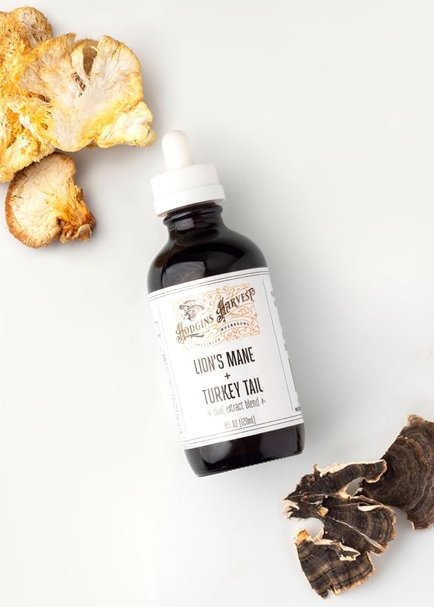 Organic Lion’s Mane + Turkey Tail Tincture | Made with Mushrooms Grown On Our Farm in The USA | Dual Extract | Extra-Concentrated (4 fl oz)
