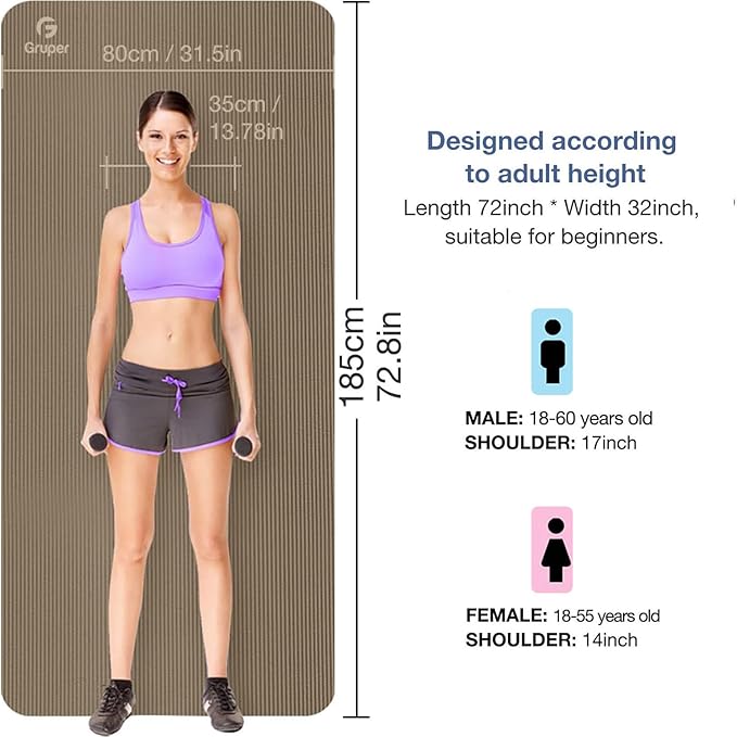 Thick Yoga Mat Non Slip, Large Size 72" L x 32" W x 0.6" TH, Premium Exercise & Fitness Mat with Carrying Strap and Bag, Workout Mats for Home