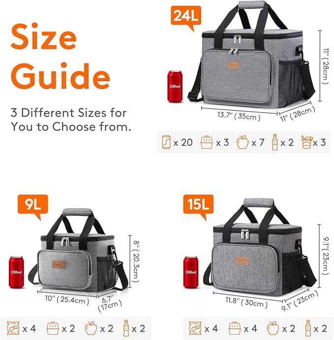 Lifewit Medium Lunch Bag Insulated Lunch Box Soft Cooler Cooling Tote for Adult Men Women, Gray 12-Can (9L)