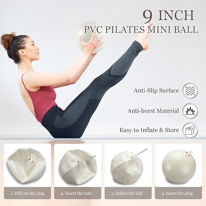 Pilates Ring Set 9 PCS, Magic Circle Yoga Ring, Pilates Ball, 2.2lb *2 Dumbbells, Resistance Bands, Tape Measure, Pilates Weight Kit Equipment Accessories for Home Workouts Fitness Yoga