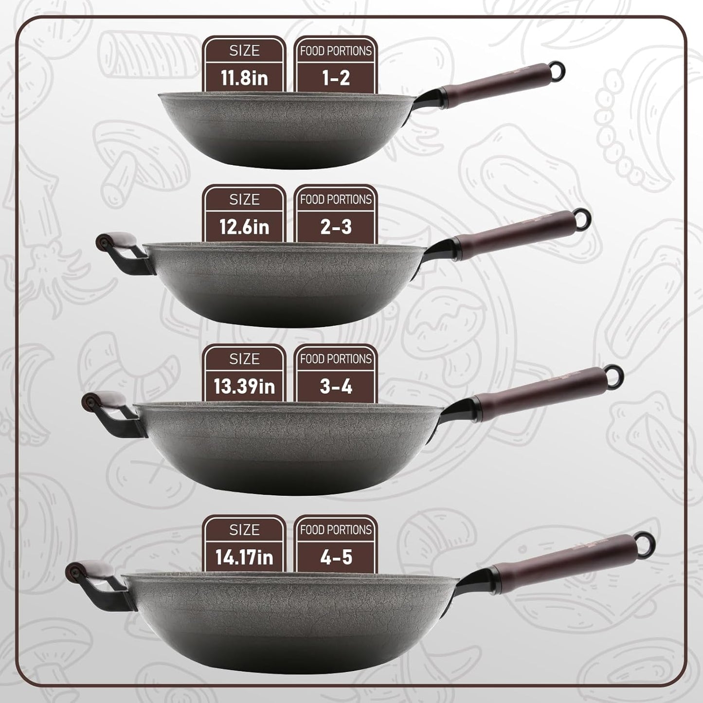 HONGJIANG Cast Iron Wok Pan, 13.4" Pre-Seasoned Flat Bottom Wok,Coating-Free Wok Stir Fry Pan With Glass Lid,Compatible Traditional Chinese Wok For Induction, Electric, Gas,Open Fire