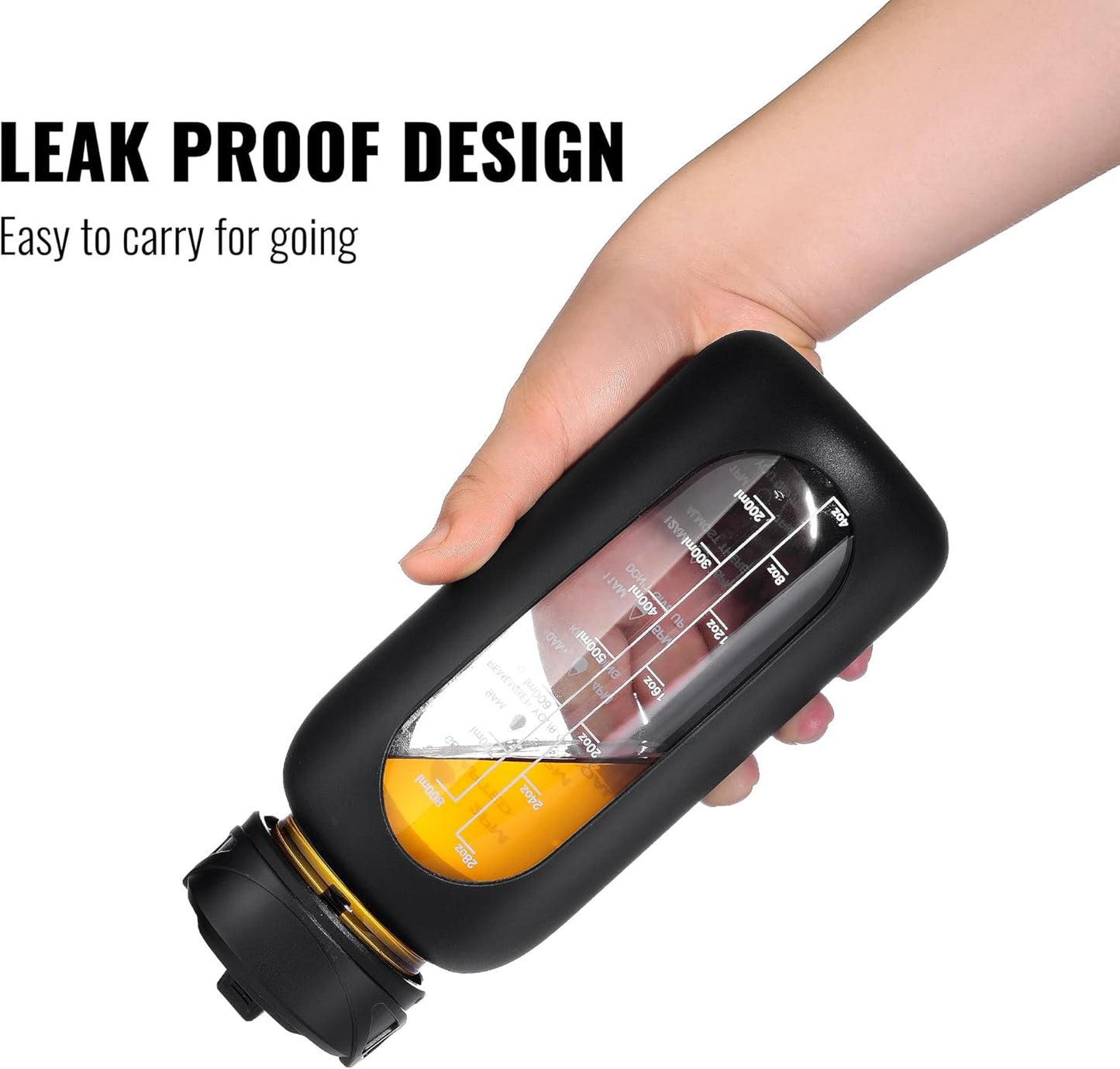 CIVAGO 40 oz Glass Water Bottle with Straw and Handle, Large Sports Motivational Water Bottle Flask with Time Marker and 2 Lids, Leakproof Water Jug Canteen with Silicone Sleeve for Gym,Navy