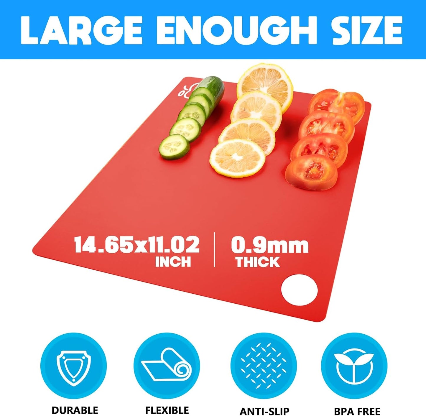 GoodLuck 7 Pieces Flexible Cutting Boards with Hanging Hole, BPA Free Plastic Cutting Boards for Kitchen, Non Slip Cutting Mat for Meat and Vegetables
