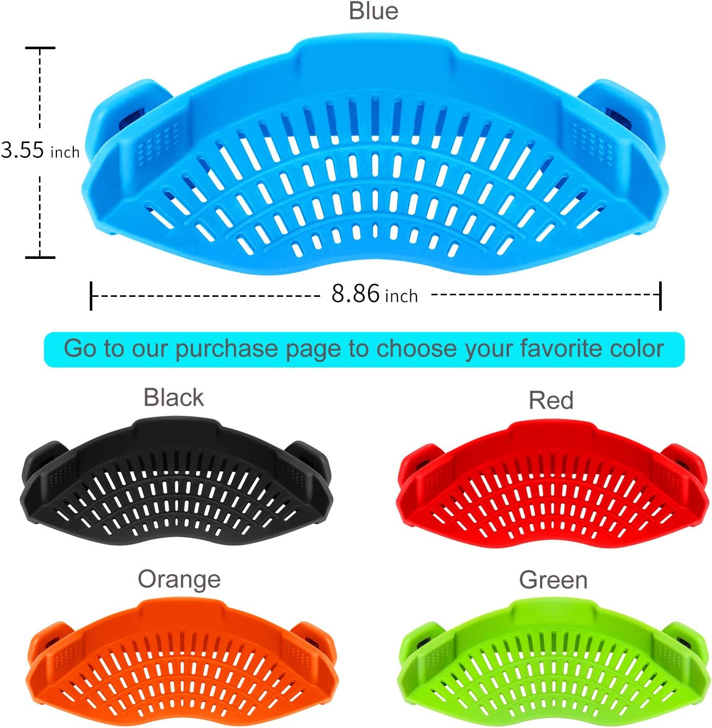 Clip On Strainer Silicone for all Pots and Pans,Pasta Strainer Clip on Food Strainer for Meat Vegetables Fruit Silicone Kitchen Colander