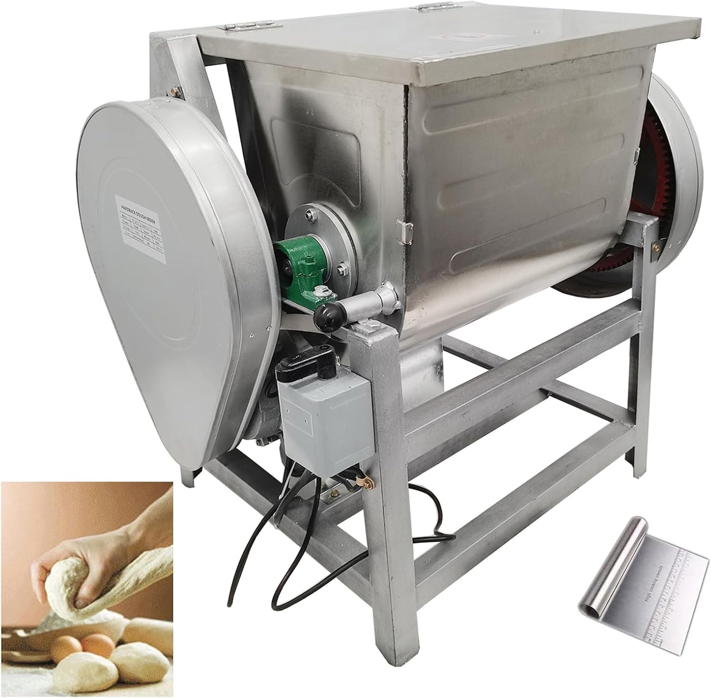 Commercial Dough Mixer, 15KG Stand Spiral Food Flour Mixer Dough Kneading Machine with 15.5 x 12 x 14inch Bowl Size and 90 Degree Tilt for Schools, Restaurant, 110V ﻿