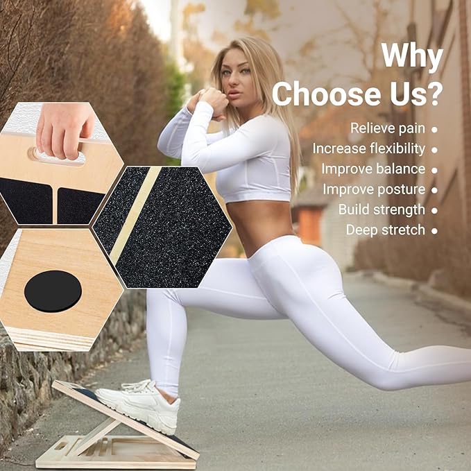 Calf Stretch Slant Board,Portable Slant Boards for Exercise,5-Level Adjustable Non-Slip Wooden Incline Board for Ankle Feet,Ankle Achilles Stretcher Board for Flexibility,Balance,Strength Training